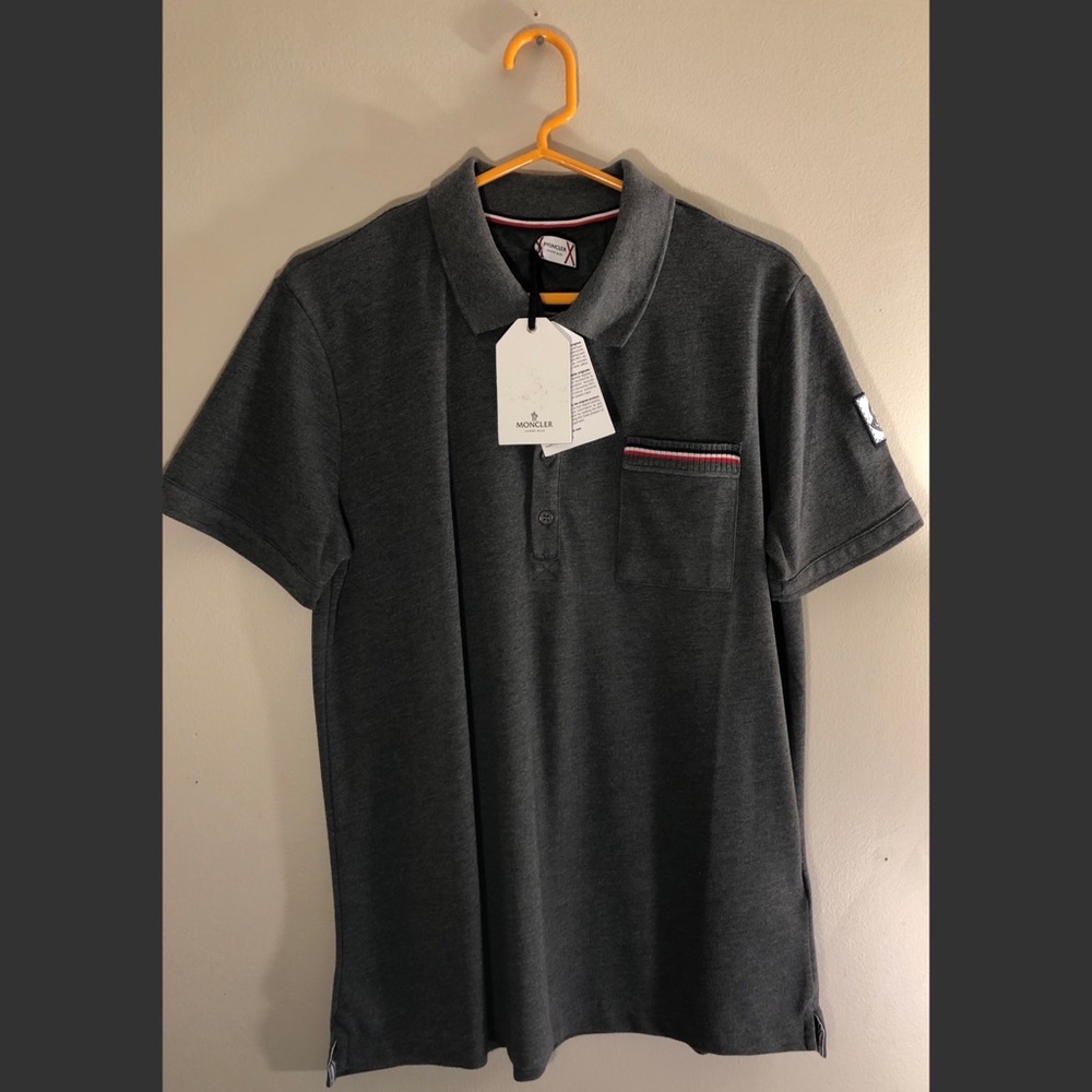 NWT Moncler Gamme Bleu stripe trimmed pocket polo
